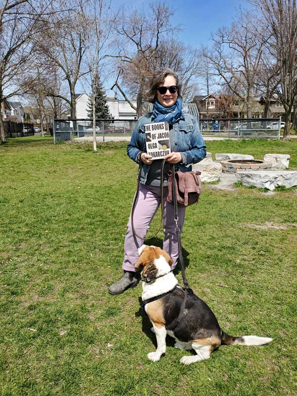 Vicki with her reading and Jake the beagle-basset in Stephenson Park