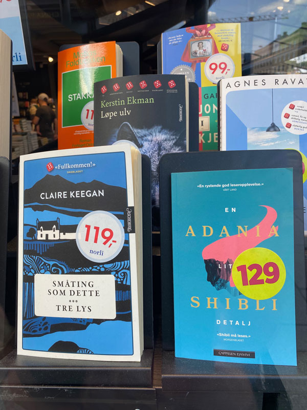 While on vacation, silent book club member Anne-Louise spotted Small Things Like These, translated to Norwegian, in the window of a bookshop in Bergen