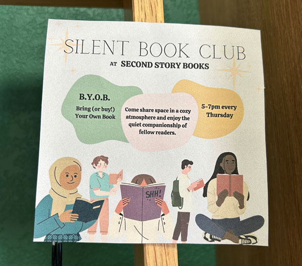 Silent book club member Emily was recently in Oklahoma City, where she visited Second Story Books, which is home to a sister silent book club chapter (Photo by Emily Petroff)