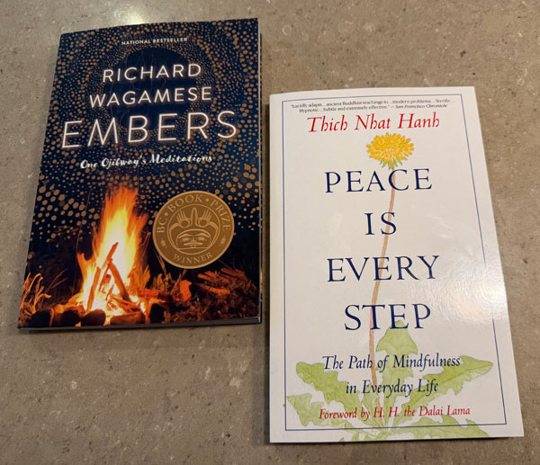 Silent book club member Jen's recent reading includes Embers by Richard Wagamese and Peace Is Every Step by Thich Nhat Hanh (Photo by Jennifer D. Foster)